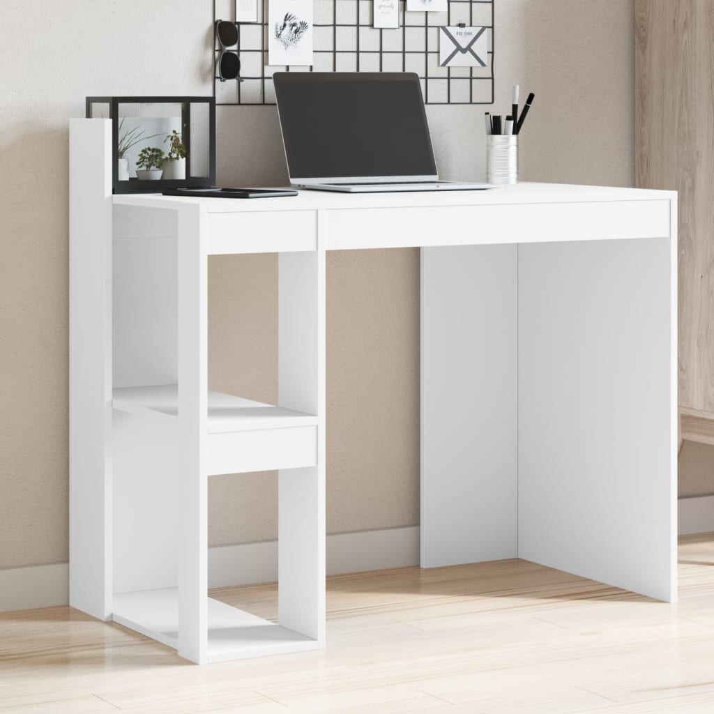 White Engineered Wood Office Desk - Compact 103.5x56.5x94 cm