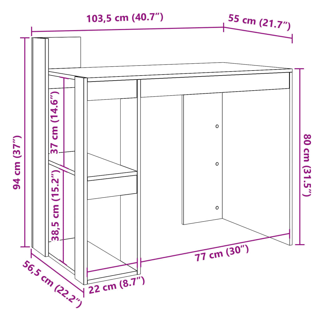 Sleek Black Office Desk - 104x57x94cm, Engineered Wood