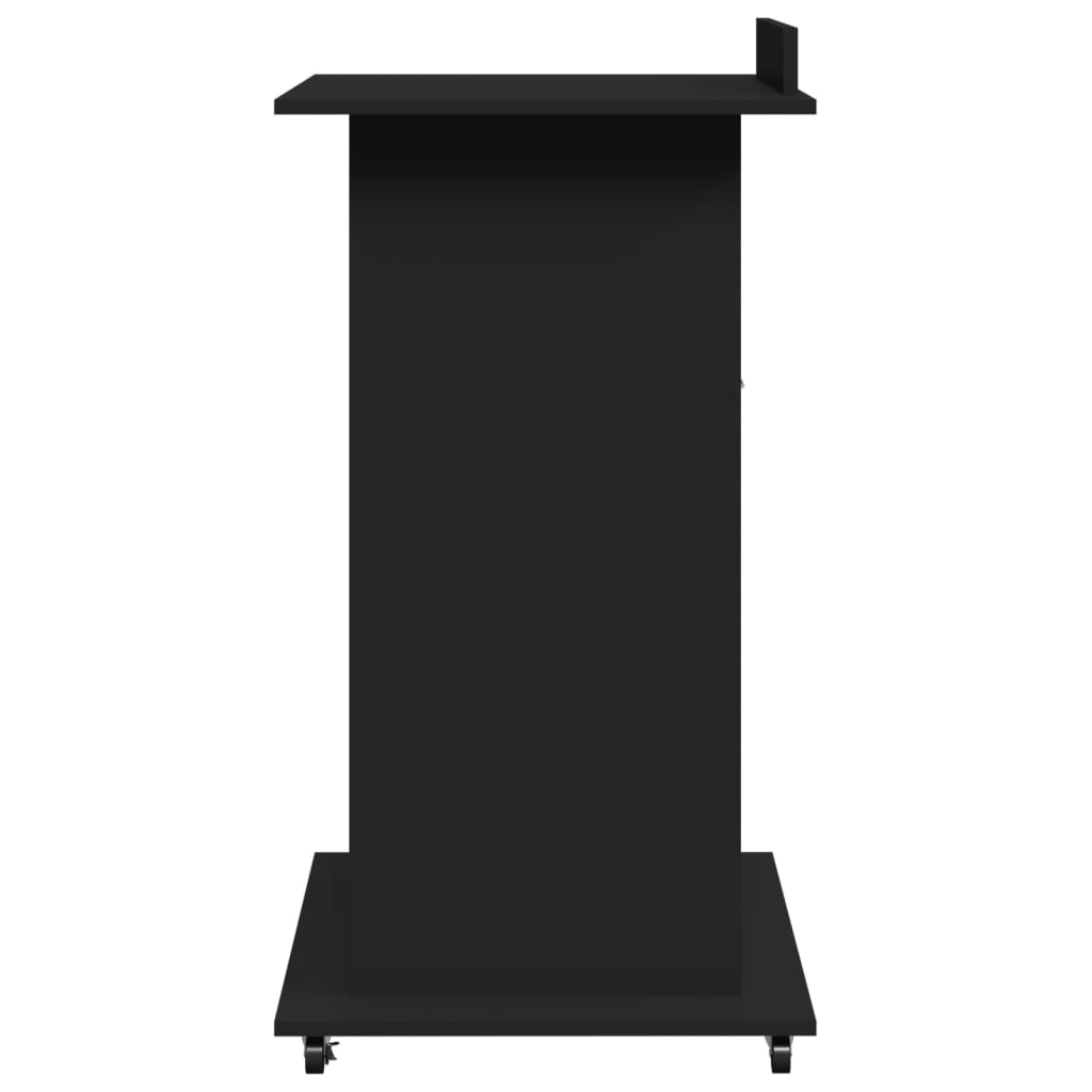 Black Engineered Wood Lectern with Wheels & Drawer, 55x55x107 cm