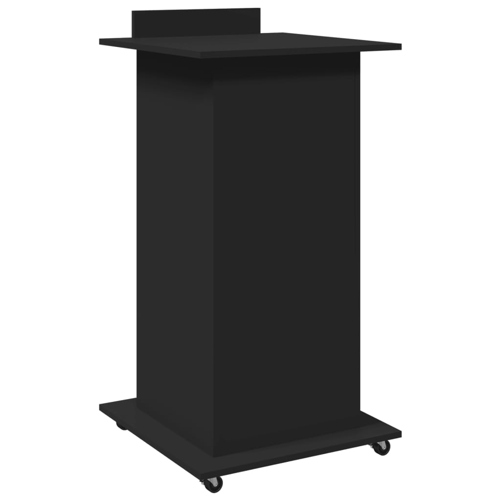 Black Engineered Wood Lectern with Wheels & Drawer, 55x55x107 cm