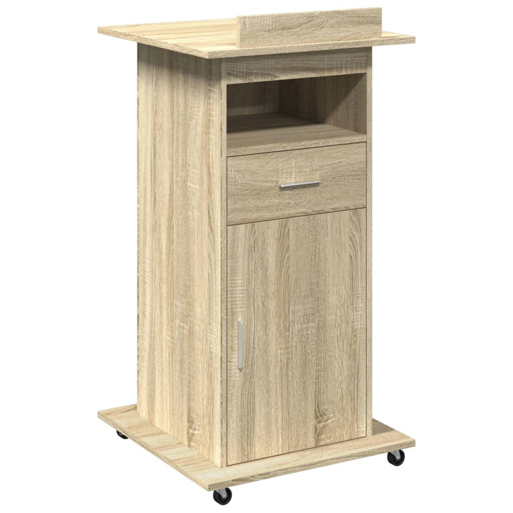 Mobile Lectern with Drawer, Sonoma Oak, 55x55x107 cm, Engineered Wood