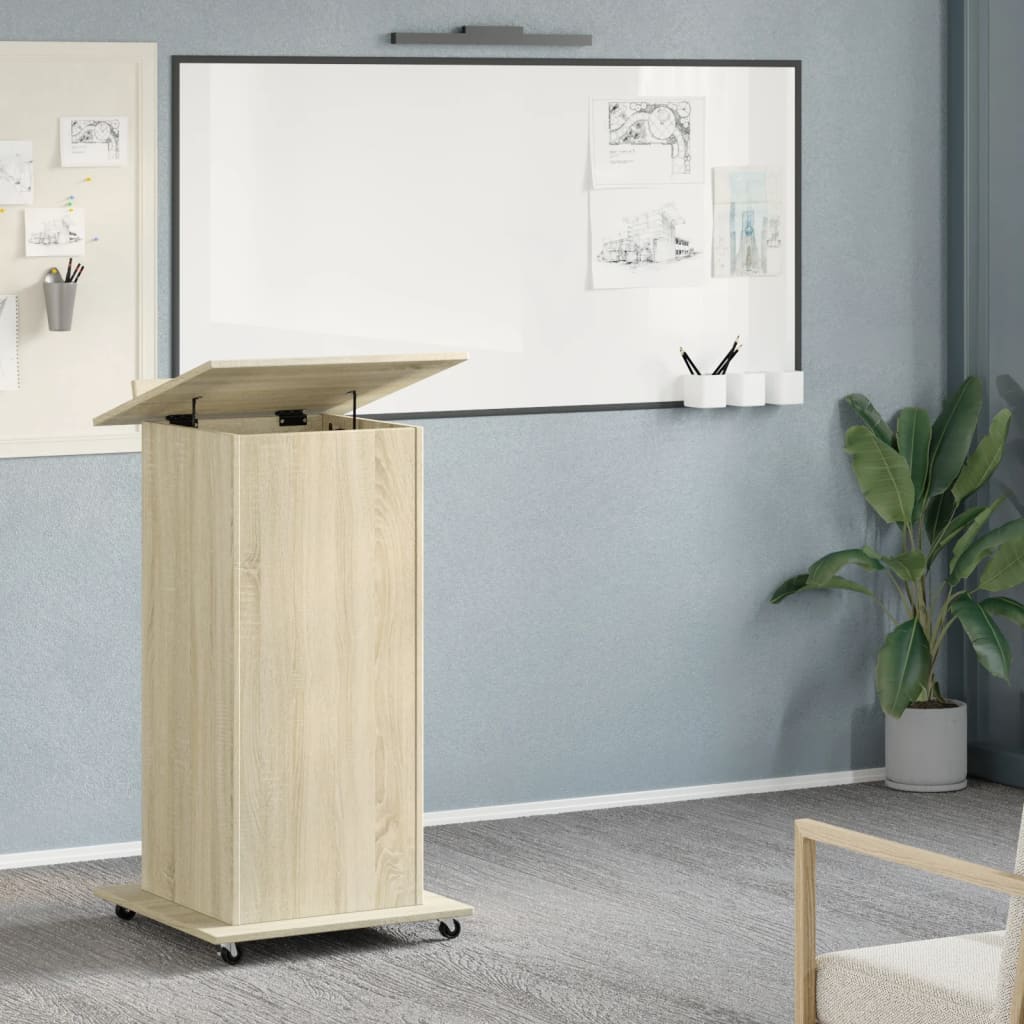 Mobile Lectern with Drawer, Sonoma Oak, 55x55x107 cm, Engineered Wood