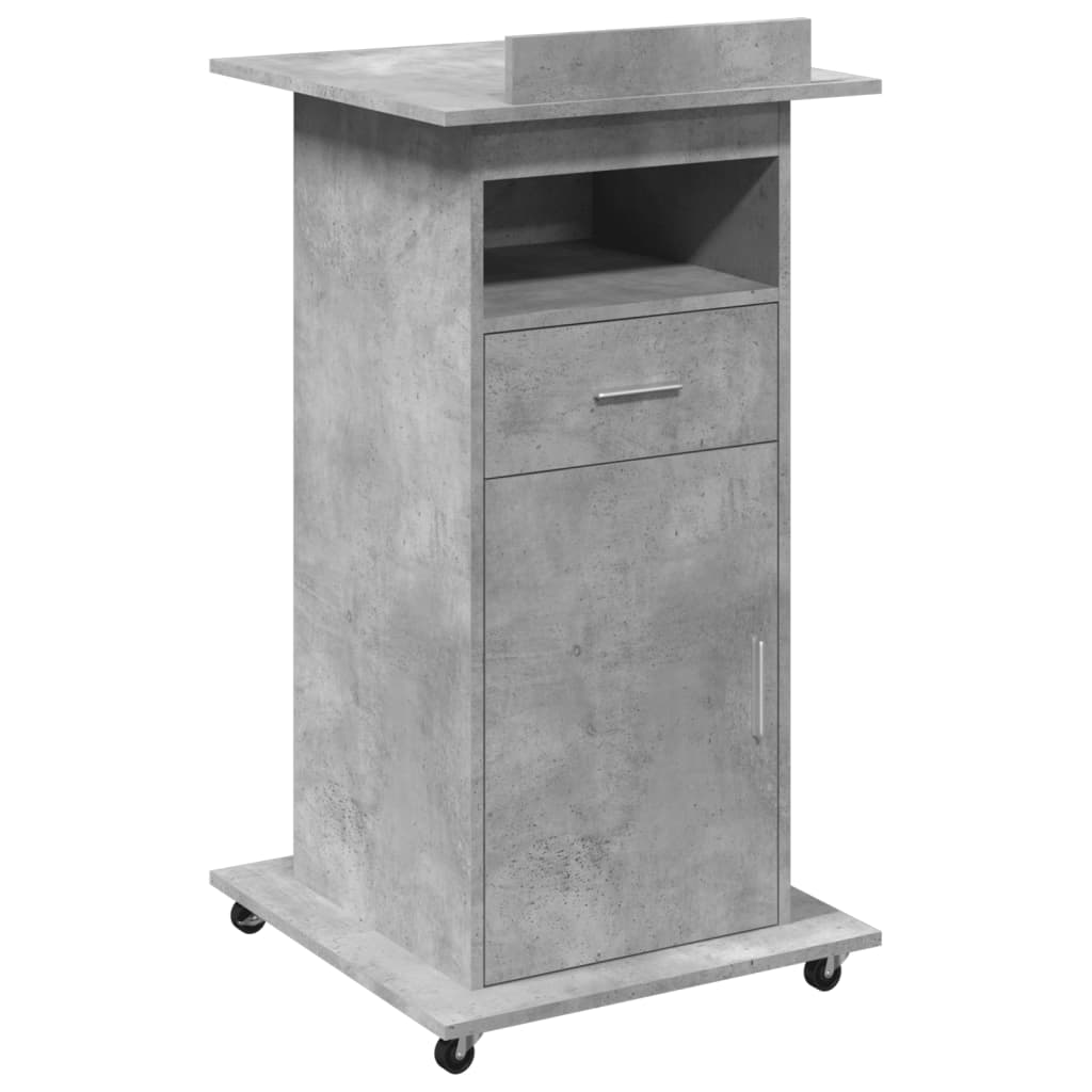 Mobile Lectern with Drawer, Concrete Grey, 55x55x107 cm, Engineered Wood