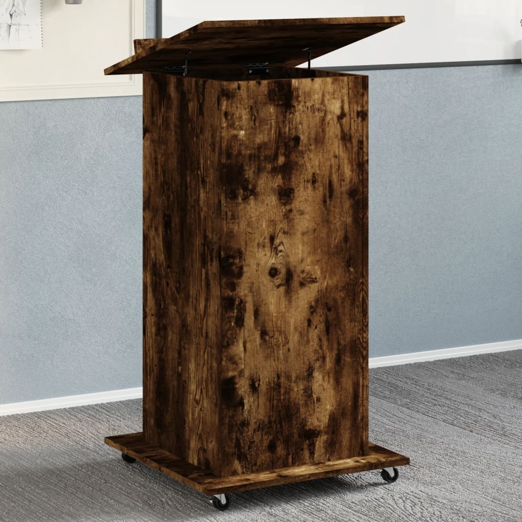 Mobile Lectern with Drawer, Smoked Oak Finish, 55x55x107 cm