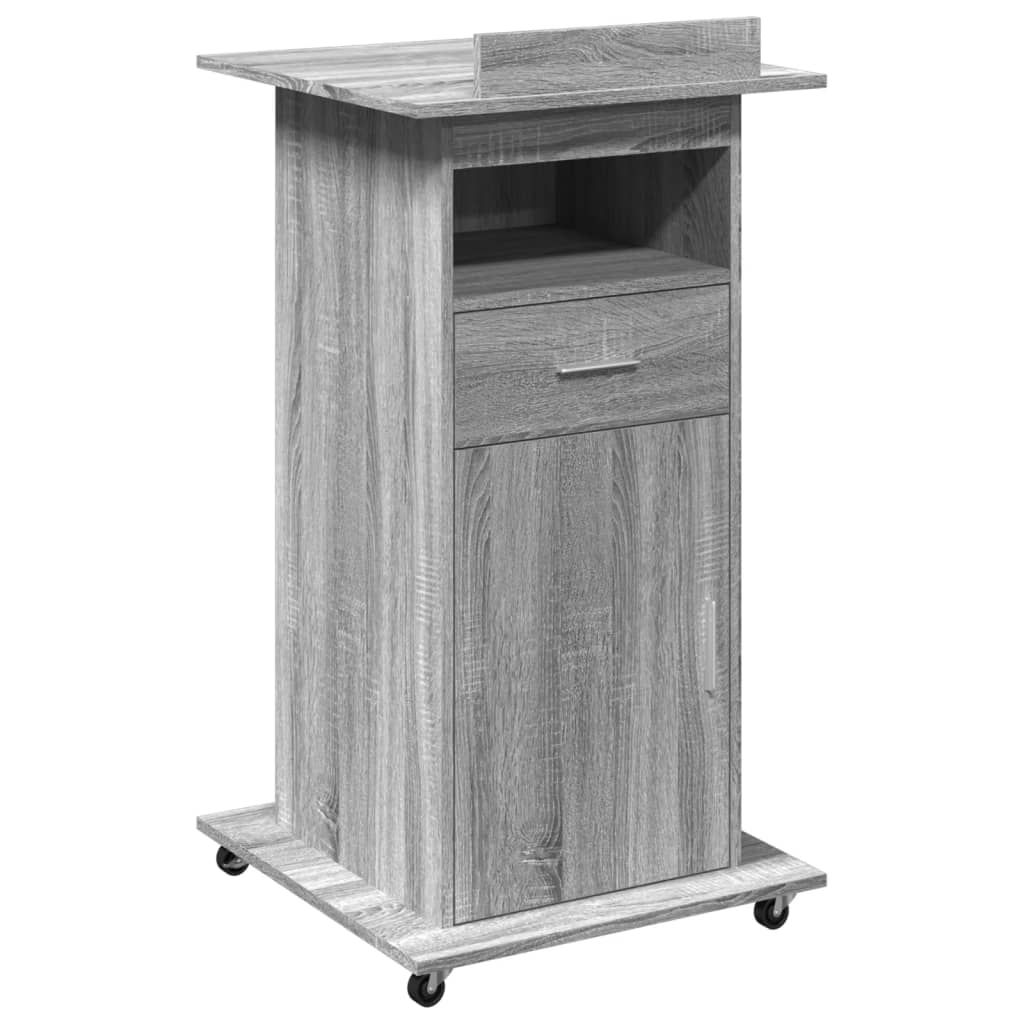 Mobile Grey Sonoma Lectern with Drawer, 55x55x107 cm Engineered Wood