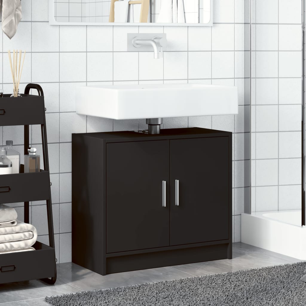 Black Engineered Wood Sink Cabinet, 63x29x55 cm