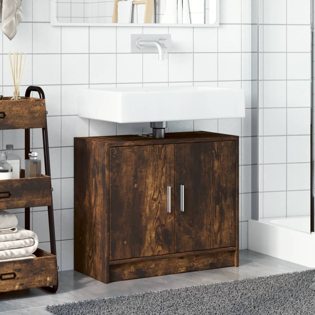 Smoked Oak Sink Cabinet, Engineered Wood, 63x29x55 cm