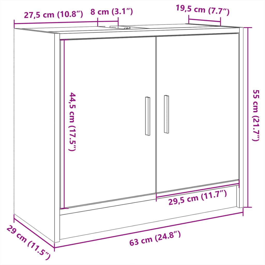 Grey Sonoma Sink Cabinet 63x29x55cm - Durable Engineered Wood