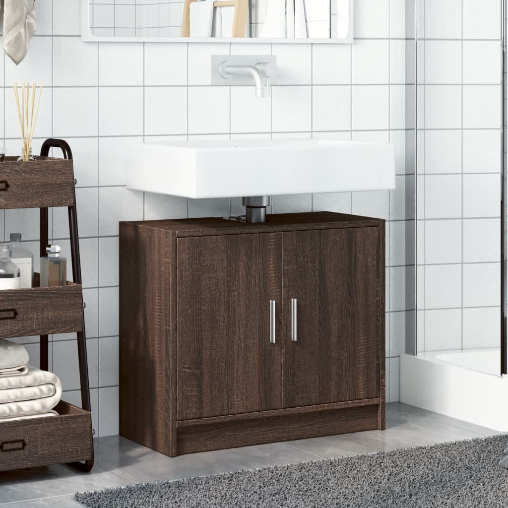 Brown Oak Sink Cabinet 63x29x55 cm - Engineered Wood Finish