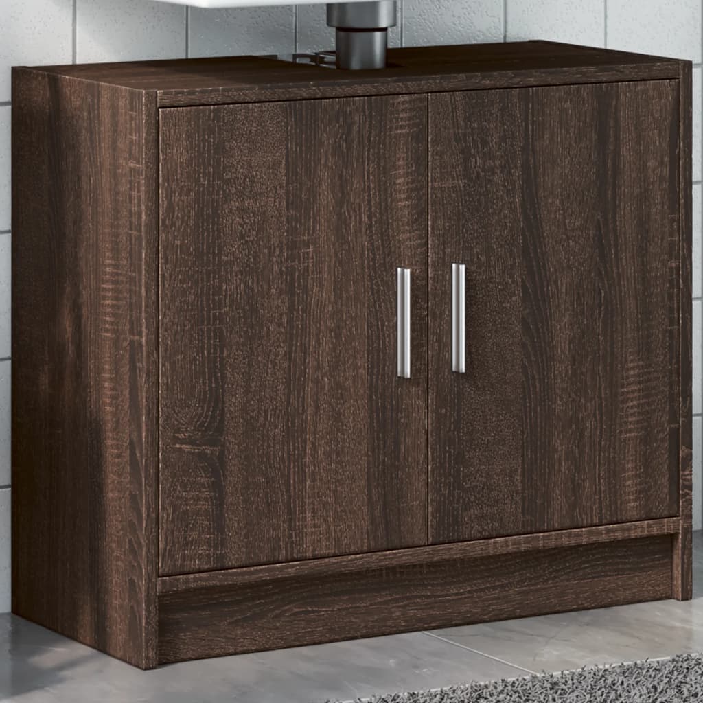 Brown Oak Sink Cabinet 63x29x55 cm - Engineered Wood Finish