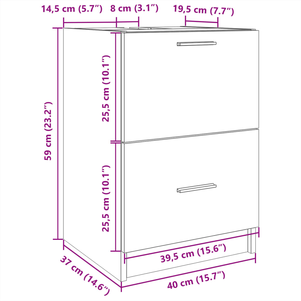 White Sink Cabinet 40x37x59 cm - Engineered Wood Bathroom Storage