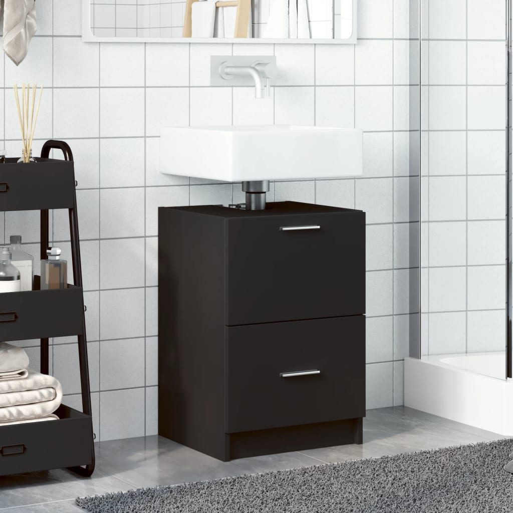 Compact Black Engineered Wood Sink Cabinet - 40x37x59 cm