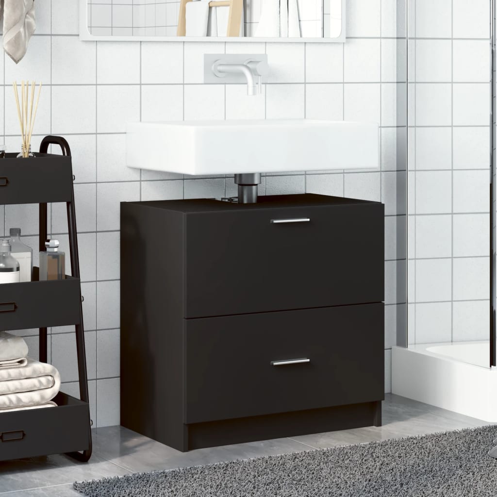 Black Engineered Wood Sink Cabinet - 59x37x59 cm