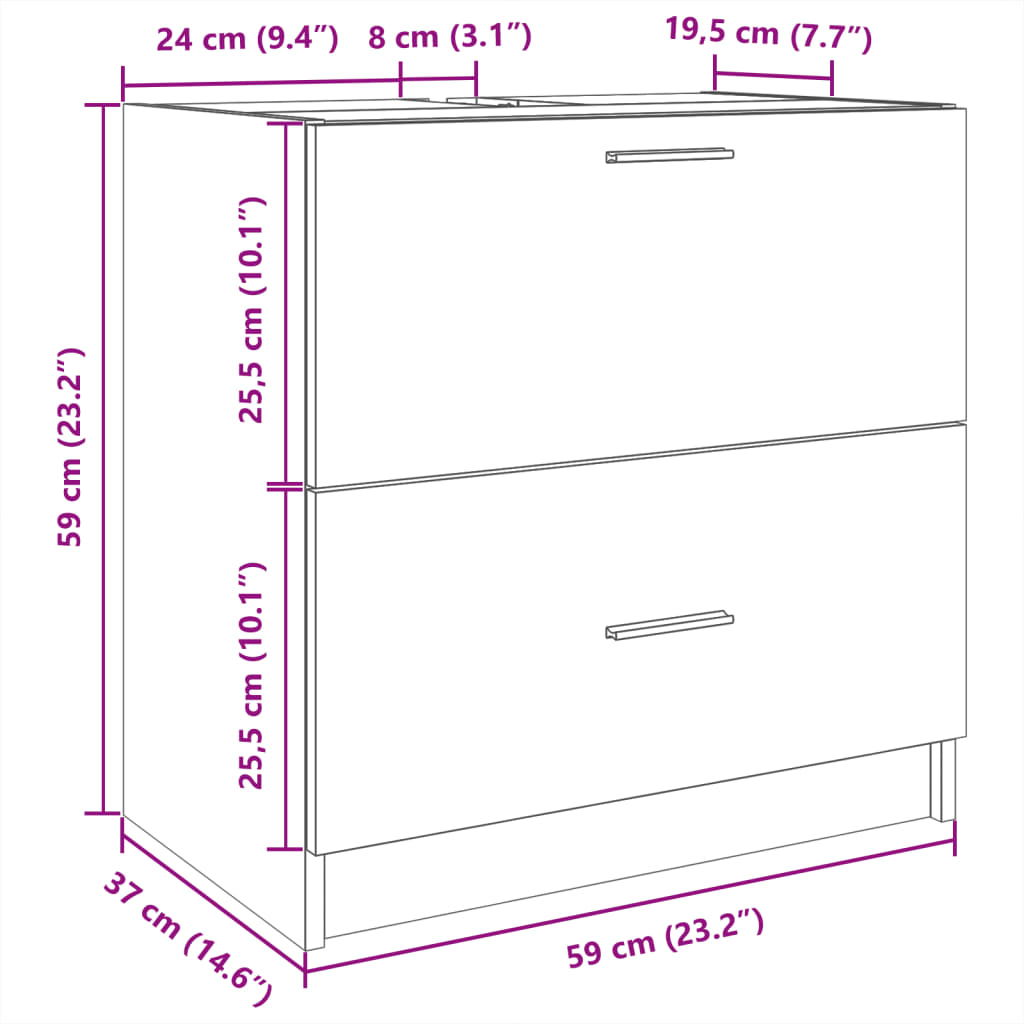 Engineered Wood Sink Cabinet, Concrete Grey 59x37x59 cm