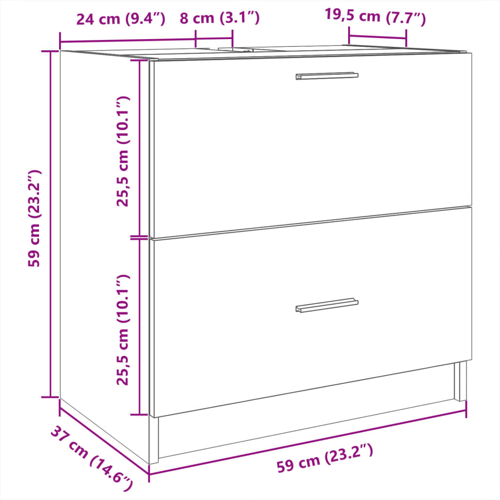 Smoked Oak Sink Cabinet, 59x37x59 cm, Engineered Wood