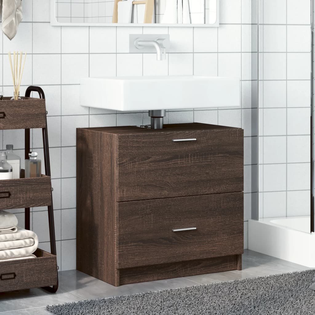 Brown Oak Sink Cabinet 59x37x59 cm - Durable Engineered Wood