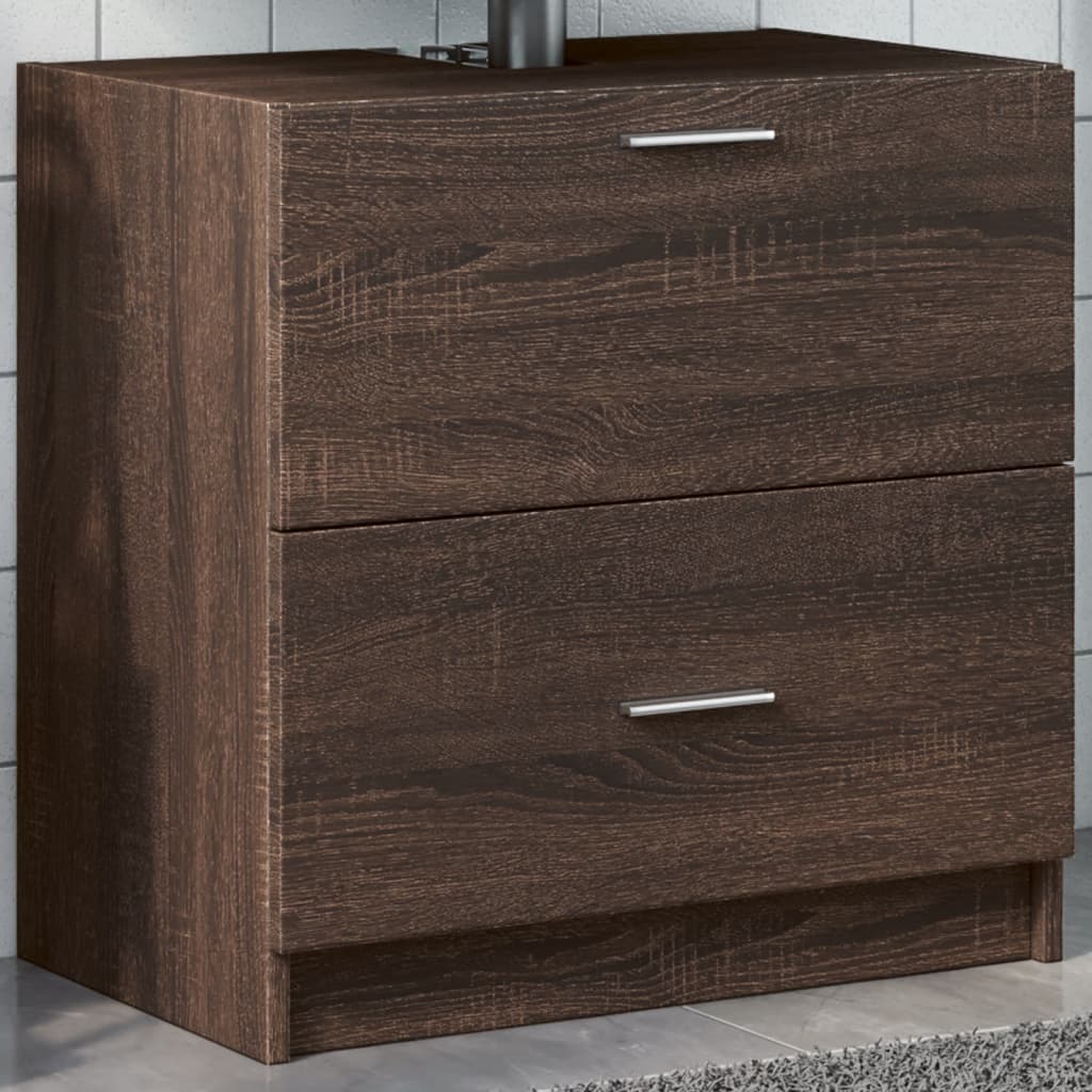 Brown Oak Sink Cabinet 59x37x59 cm - Durable Engineered Wood
