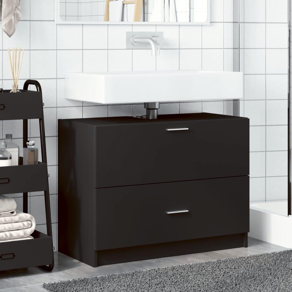 Modern Black Sink Cabinet, Engineered Wood, 78x37x59 cm