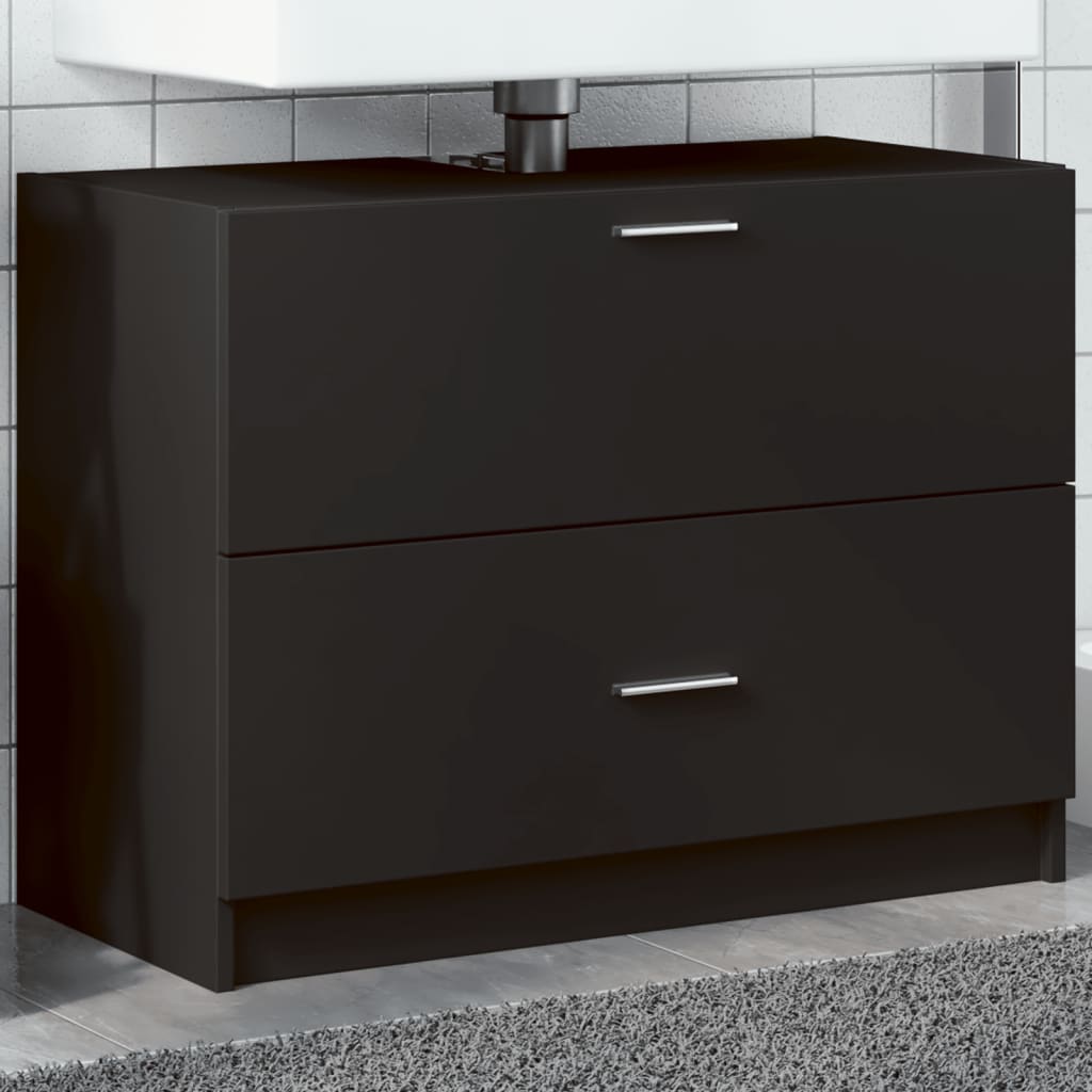 Modern Black Sink Cabinet, Engineered Wood, 78x37x59 cm