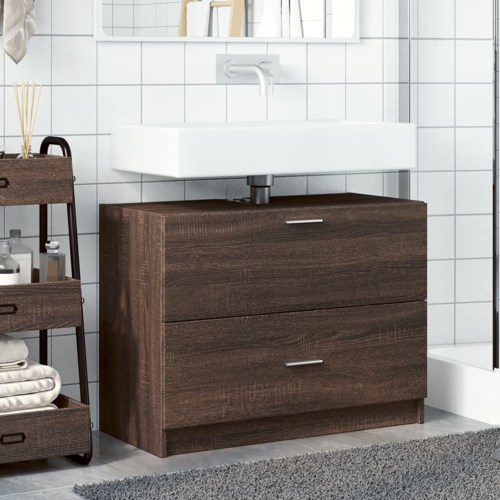 Brown Oak Sink Cabinet - 78x37x59 cm, Engineered Wood Elegance