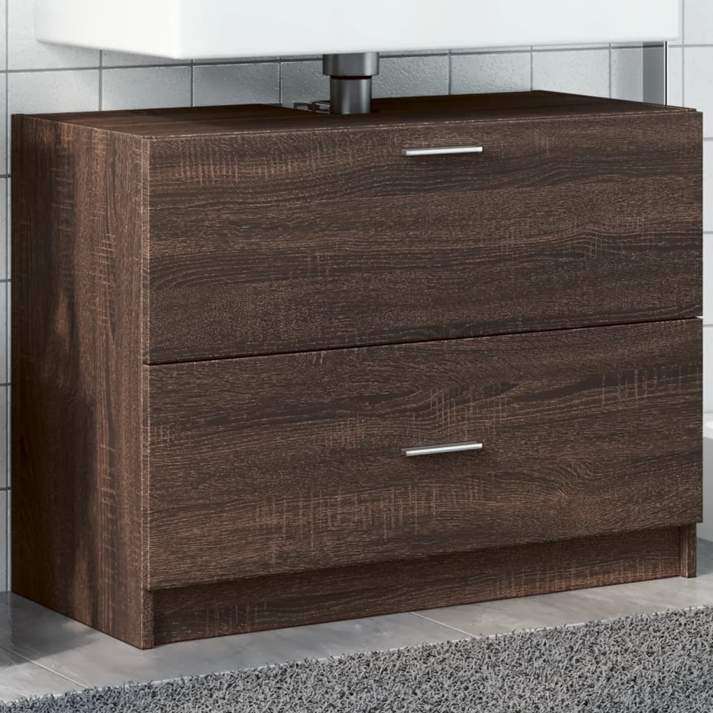 Brown Oak Sink Cabinet - 78x37x59 cm, Engineered Wood Elegance