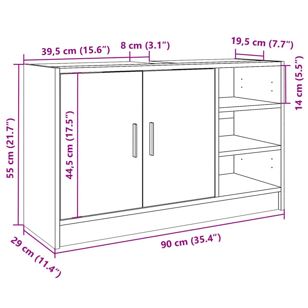 White Engineered Wood Sink Cabinet 90x29x55 cm | Modern Design