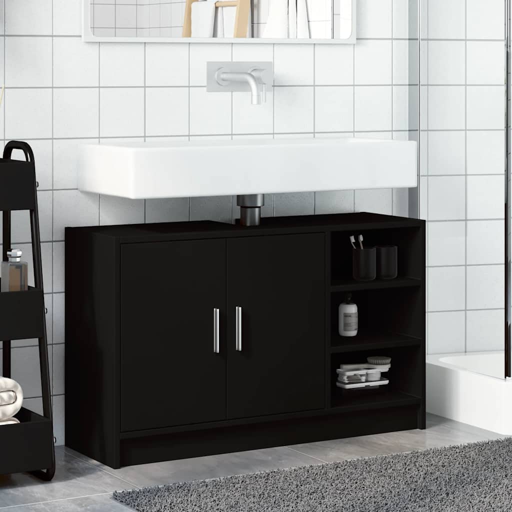 Sleek Black Sink Cabinet 90x29x55 cm in Durable Engineered Wood