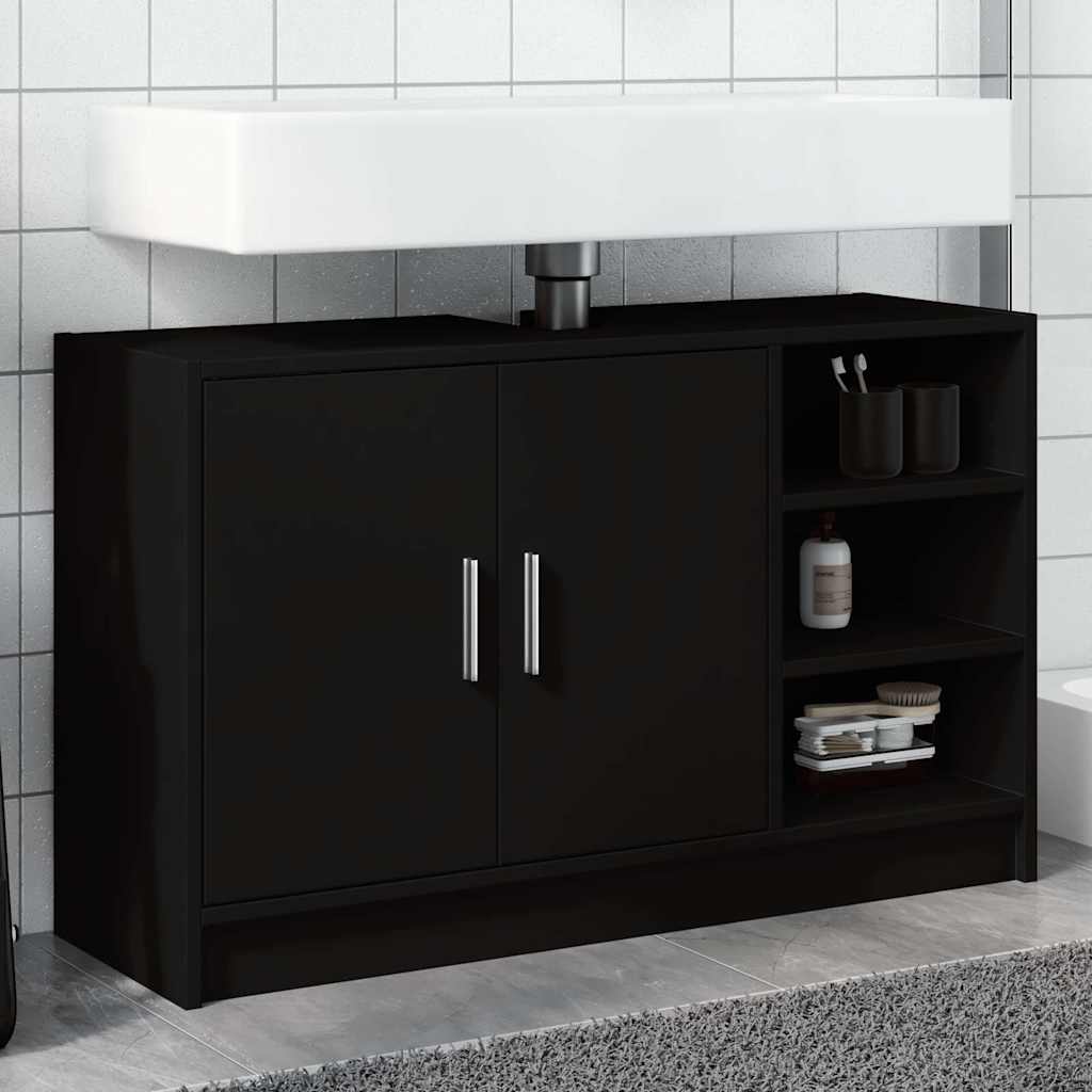 Sleek Black Sink Cabinet 90x29x55 cm in Durable Engineered Wood
