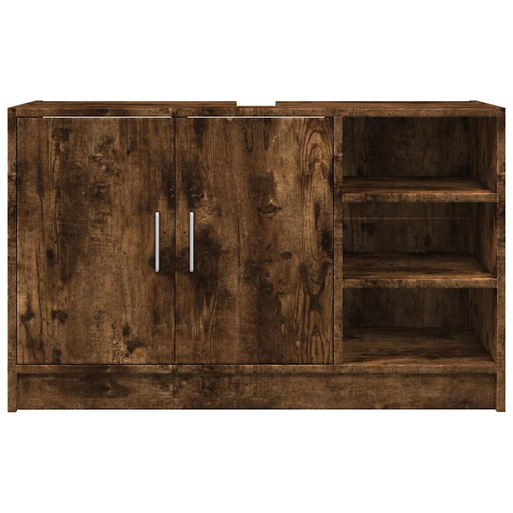 Smoked Oak Sink Cabinet, 90x29x55 cm - Engineered Wood Storage