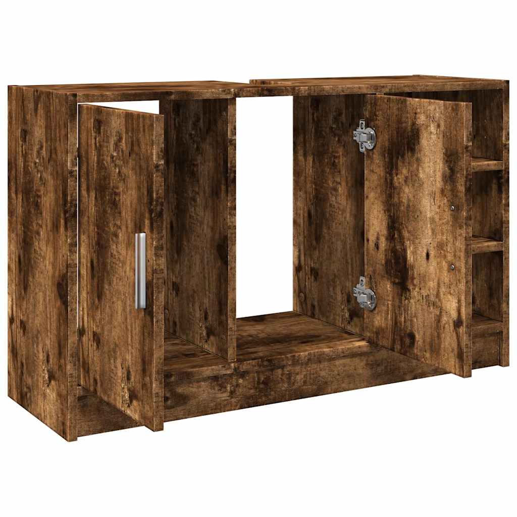 Smoked Oak Sink Cabinet, 90x29x55 cm - Engineered Wood Storage