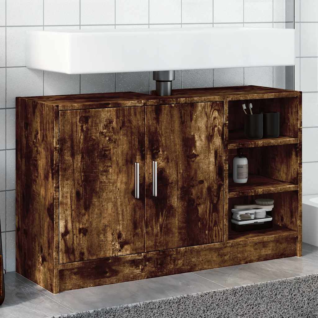 Smoked Oak Sink Cabinet, 90x29x55 cm - Engineered Wood Storage