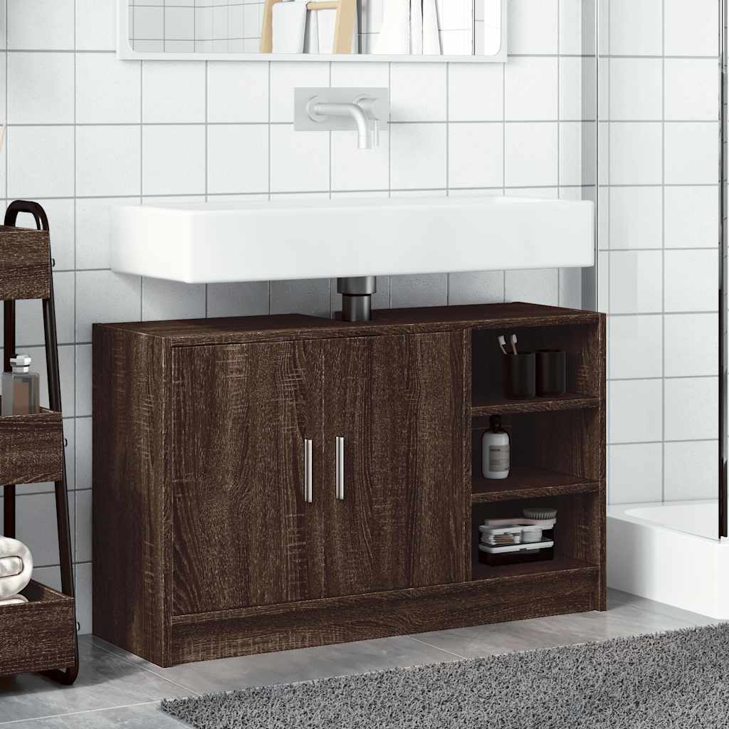 Brown Oak Sink Cabinet - Engineered Wood, 90x29x55 cm