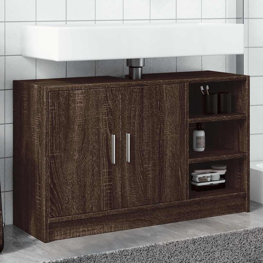 Brown Oak Sink Cabinet - Engineered Wood, 90x29x55 cm