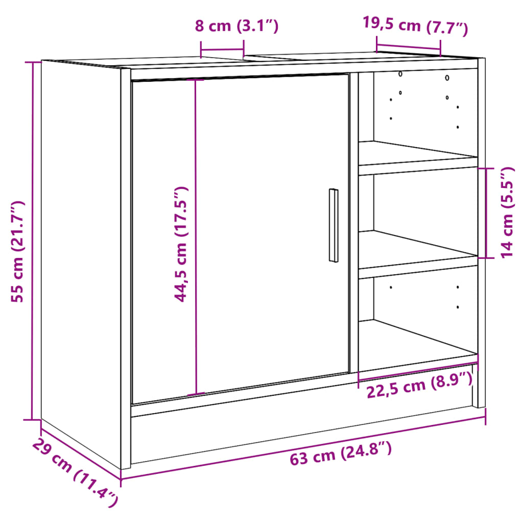 Concrete Grey Engineered Wood Sink Cabinet 63x29x55 cm