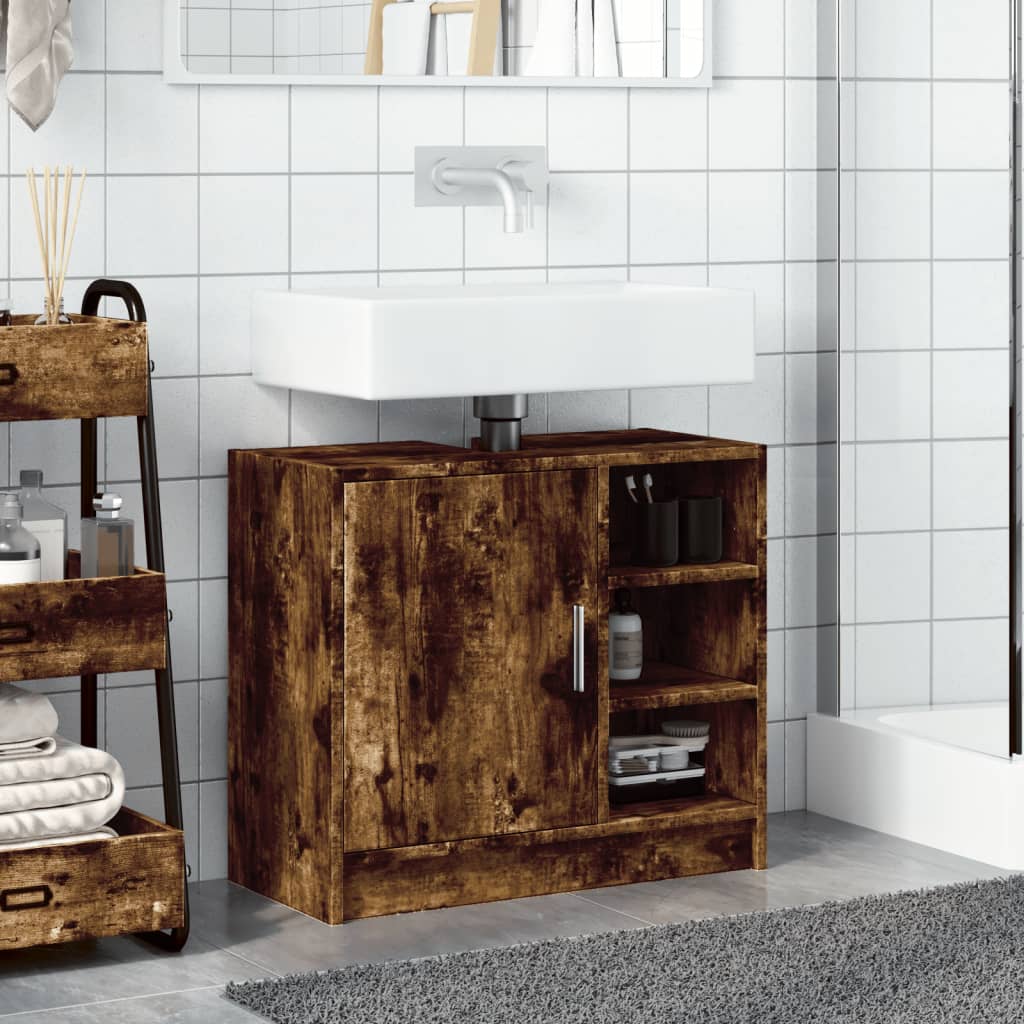 Smoked Oak Sink Cabinet 63x29x55 cm | Engineered Wood Finish
