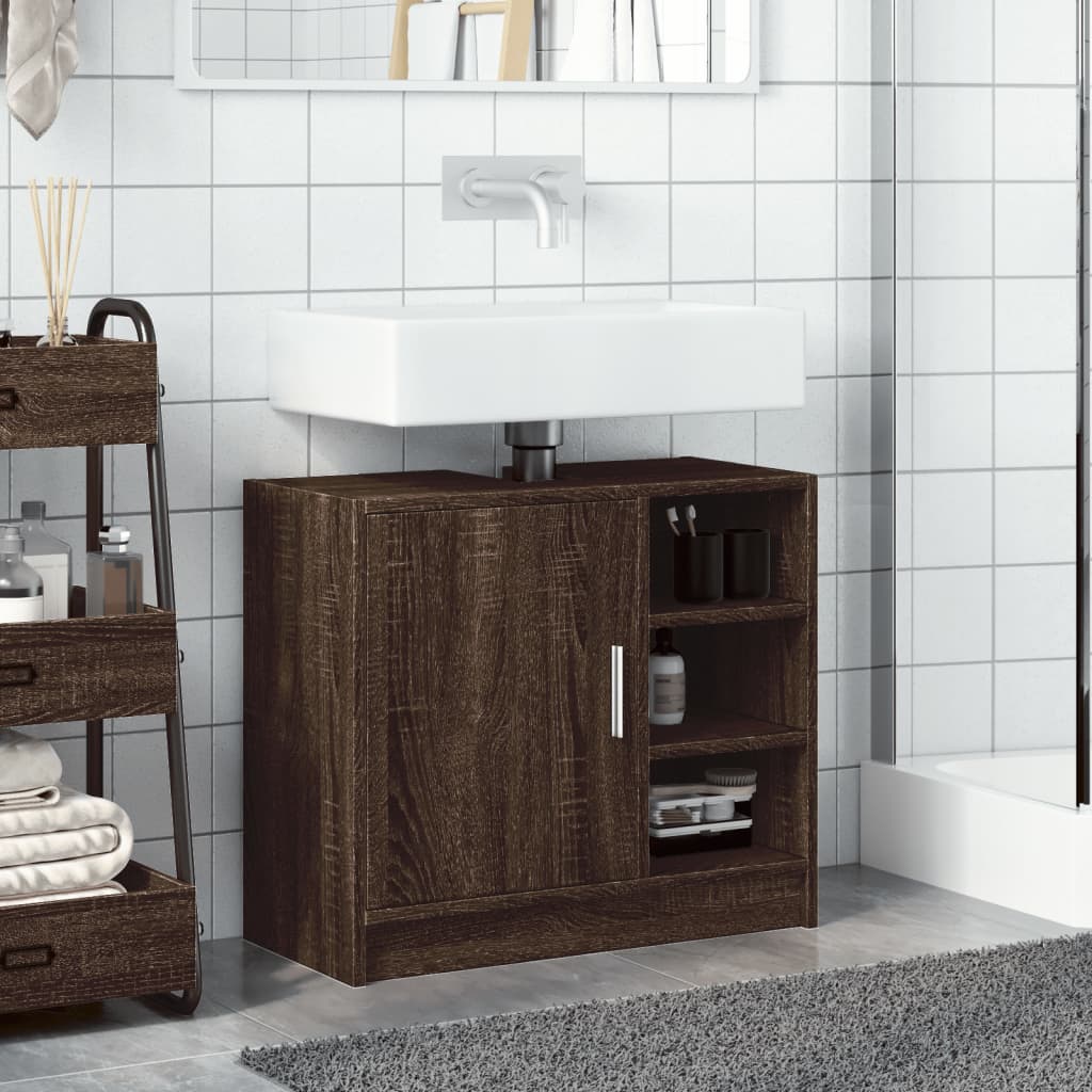 Brown Oak Sink Cabinet - 63x29x55 cm | Engineered Wood