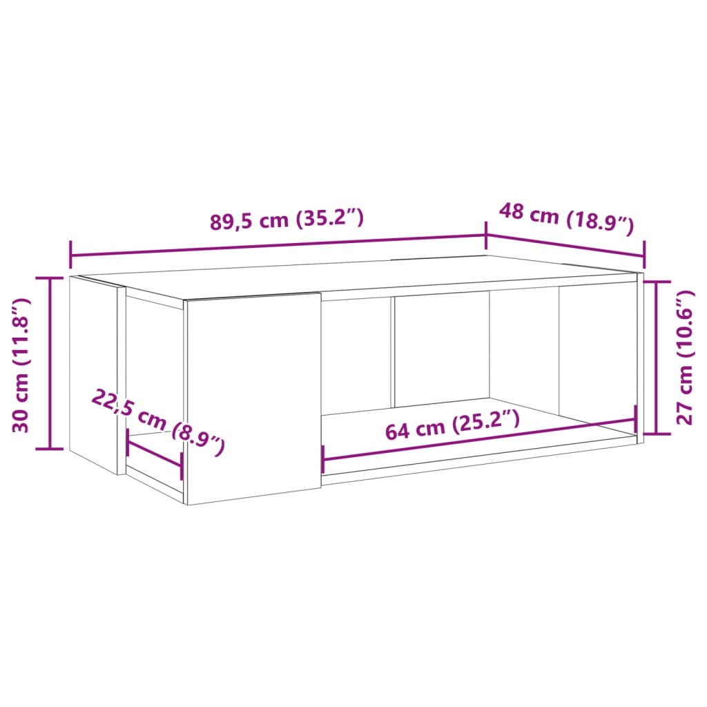 Coffee Table Black 89.5x48x30 cm Engineered Wood