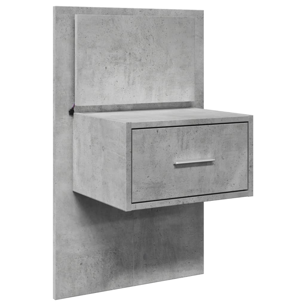 Concrete Grey Wall-Mounted Bedside Cabinet with LED Lights