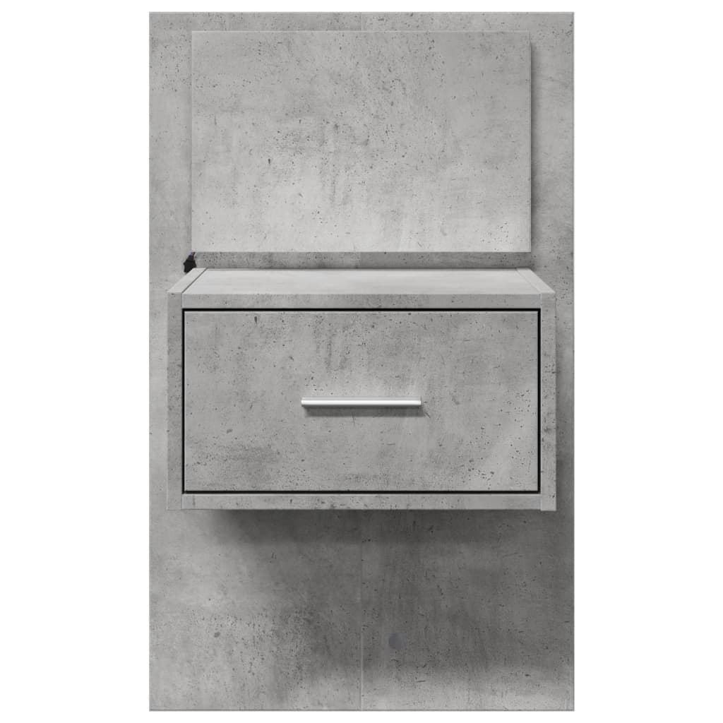 Concrete Grey Wall-Mounted Bedside Cabinet with LED Lights