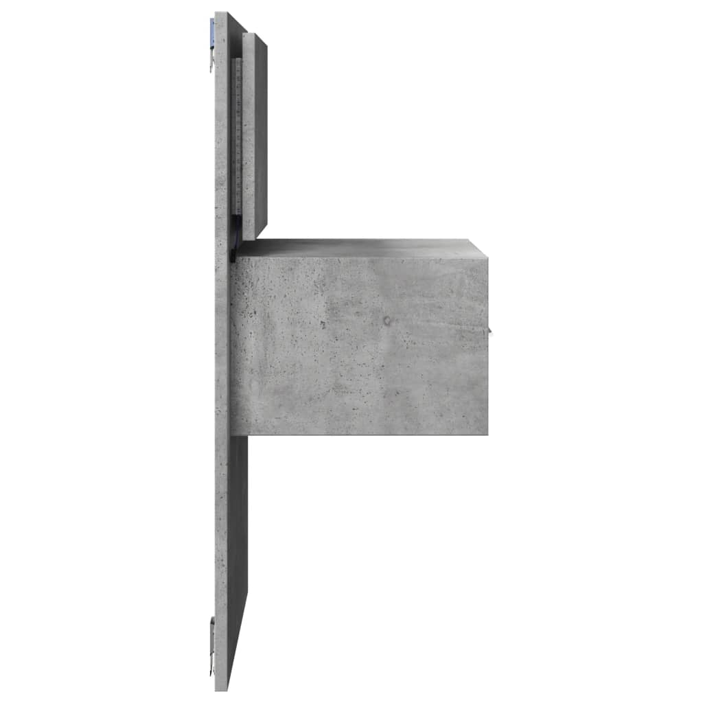 Concrete Grey Wall-Mounted Bedside Cabinet with LED Lights