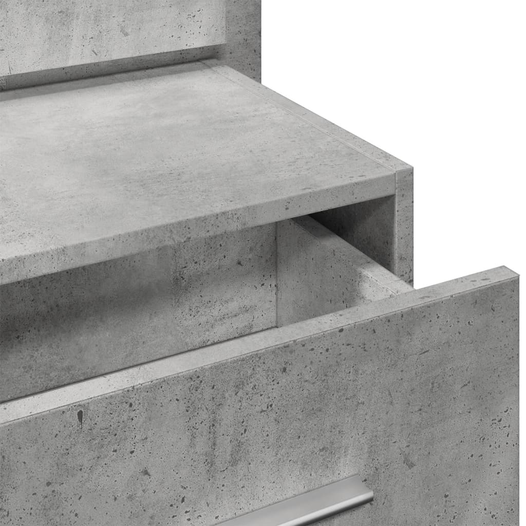 Concrete Grey Wall-Mounted Bedside Cabinet with LED Lights