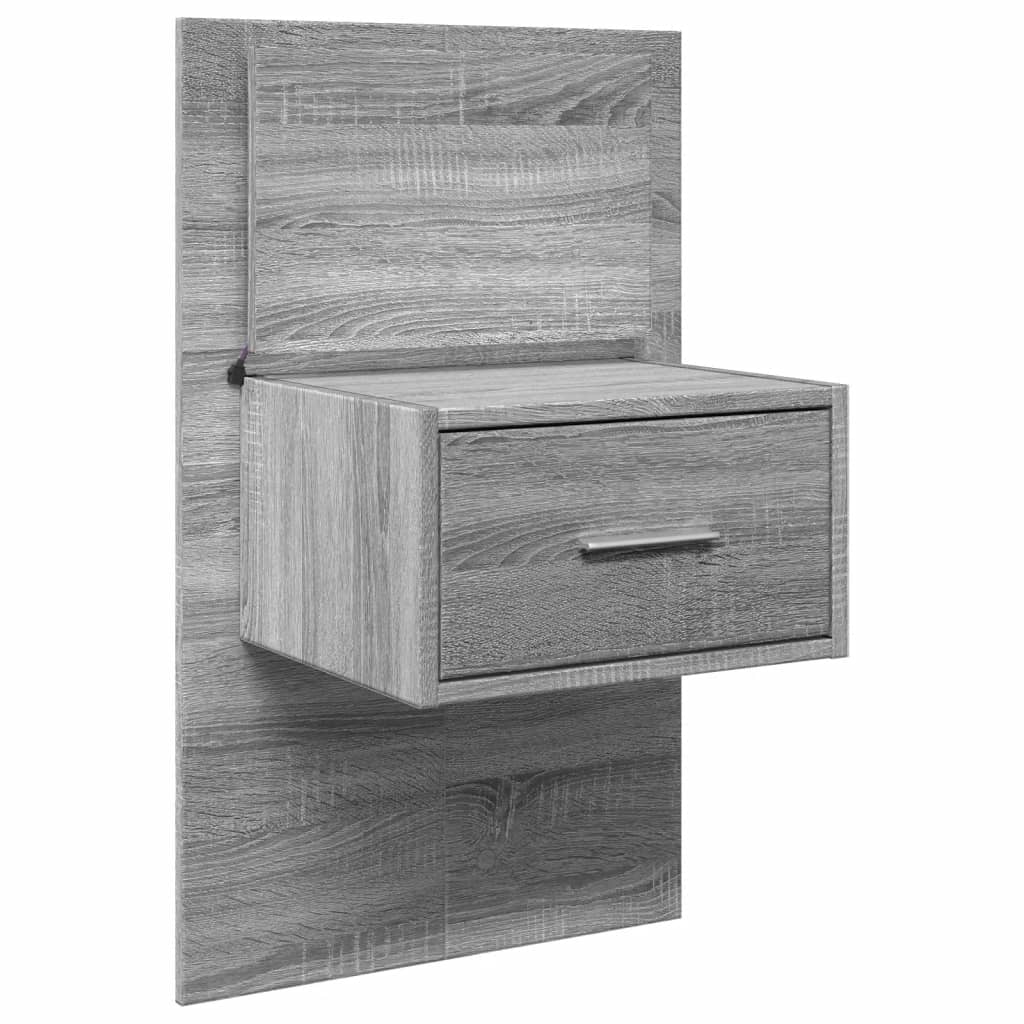 Grey Sonoma Wall-Mounted Bedside Cabinet with LED Lights