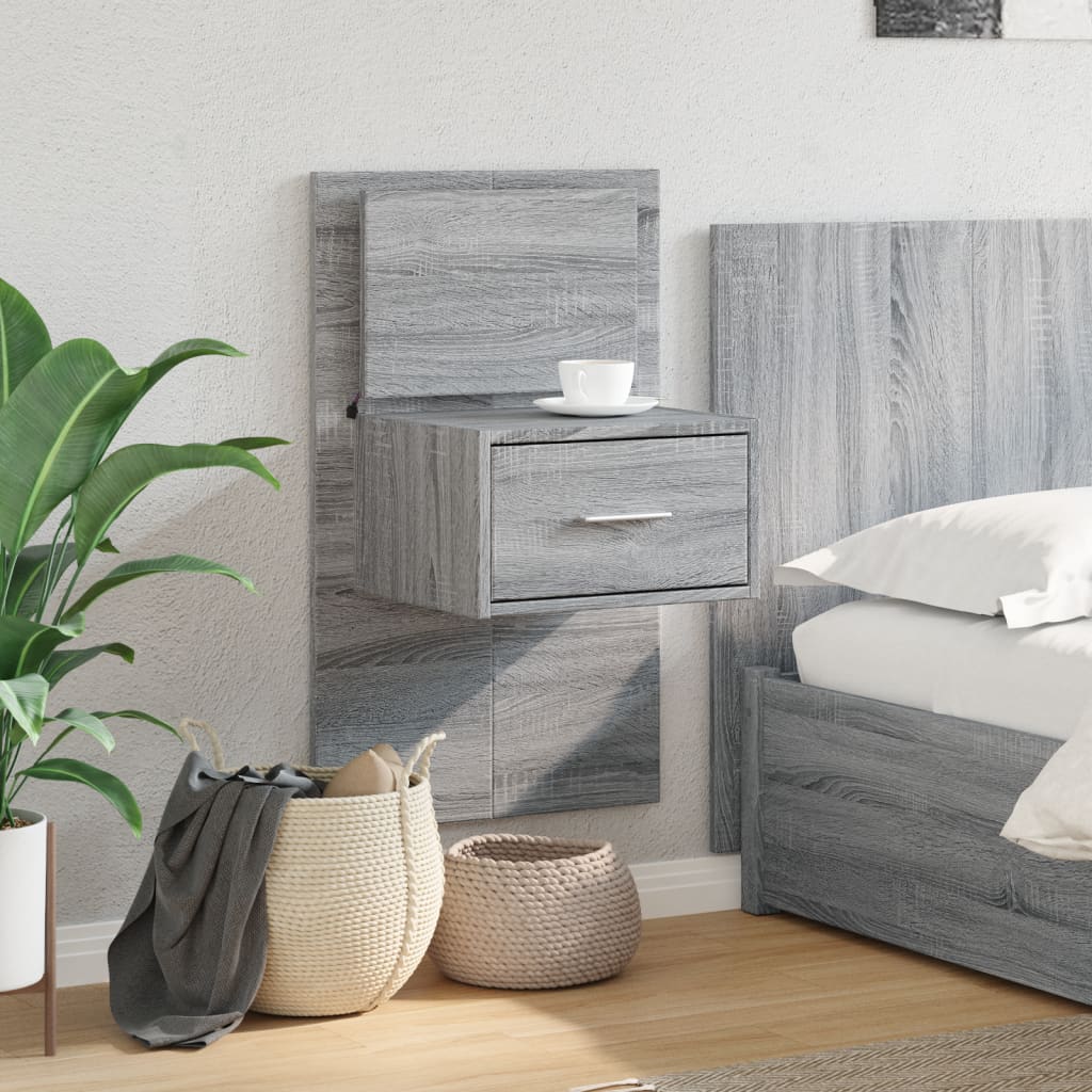 Grey Sonoma Wall-Mounted Bedside Cabinet with LED Lights