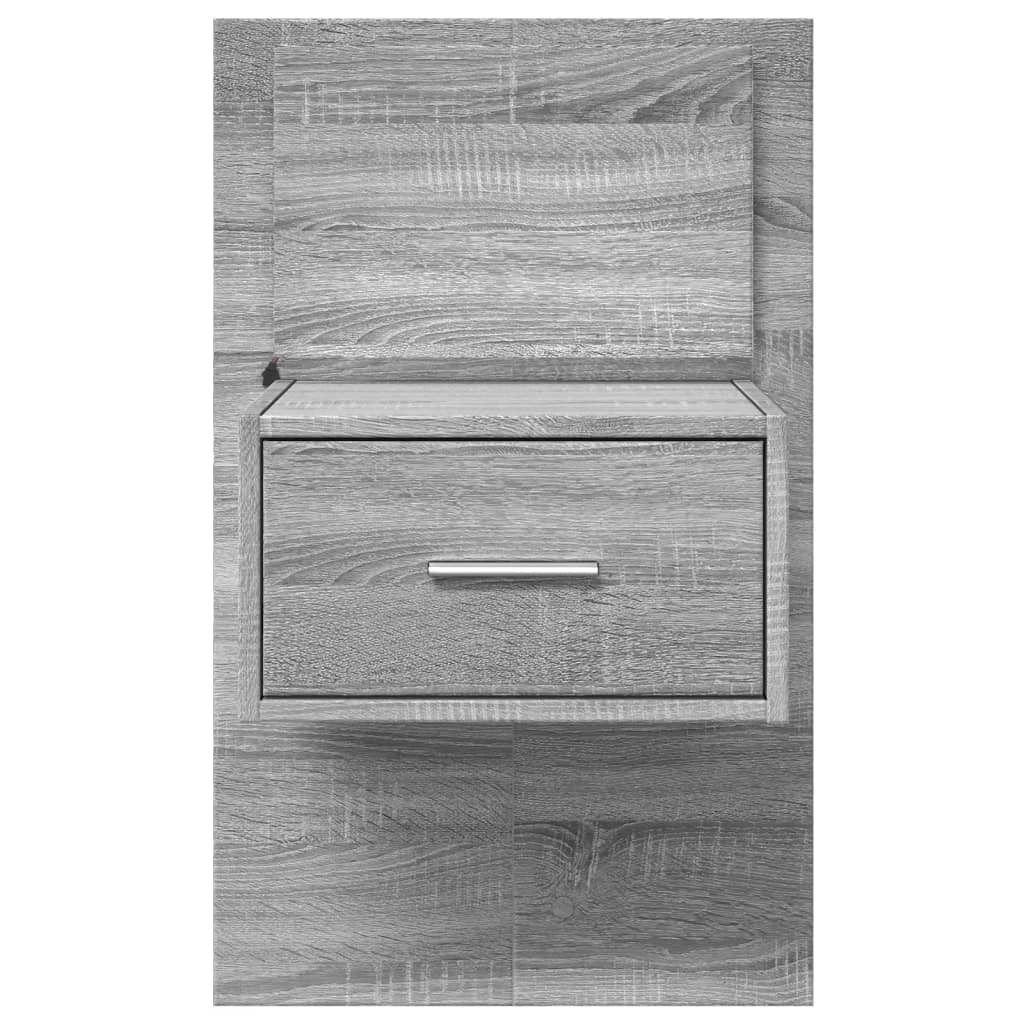Grey Sonoma Wall-Mounted Bedside Cabinet with LED Lights