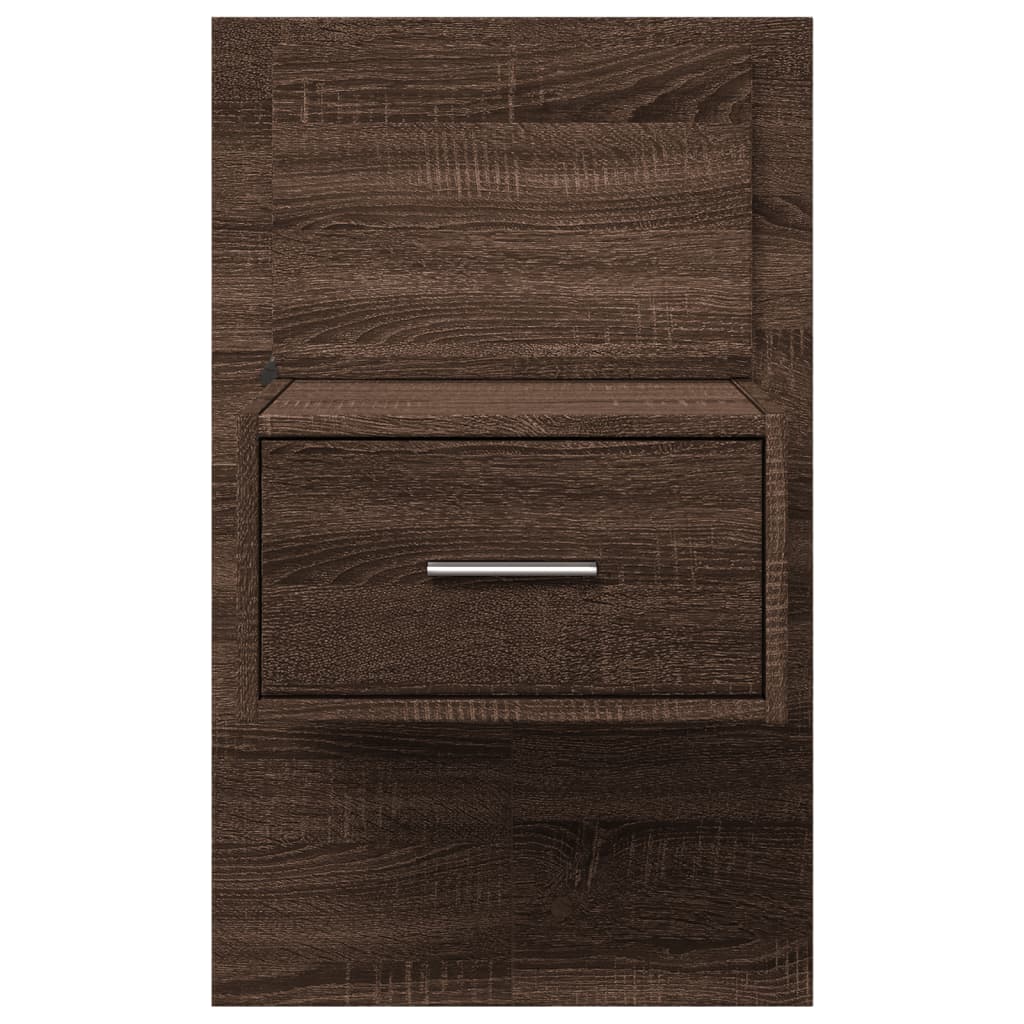 Brown Oak Wall-Mounted Bedside Cabinet with LED Lights