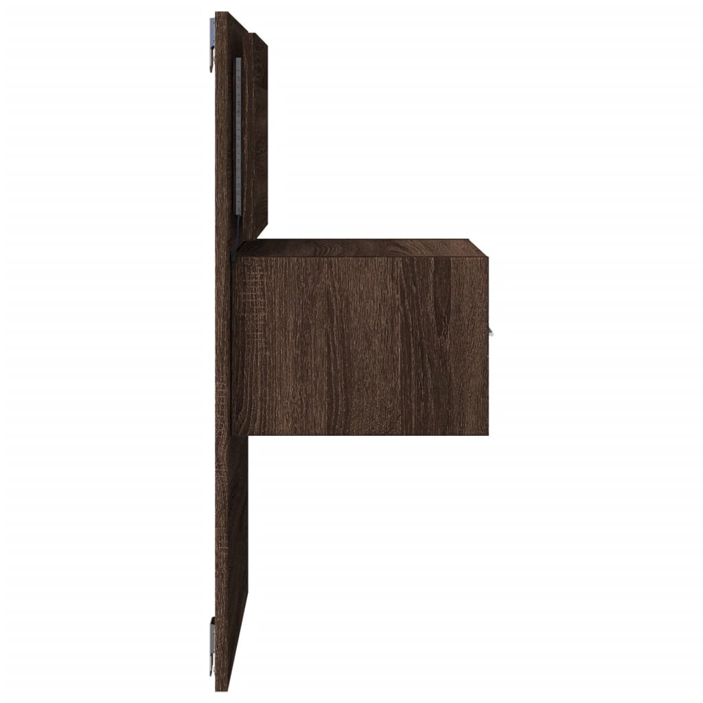 Brown Oak Wall-Mounted Bedside Cabinet with LED Lights