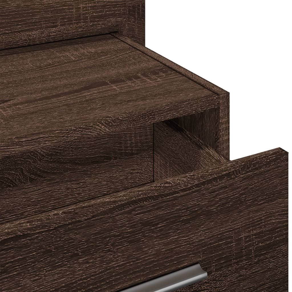 Brown Oak Wall-Mounted Bedside Cabinet with LED Lights