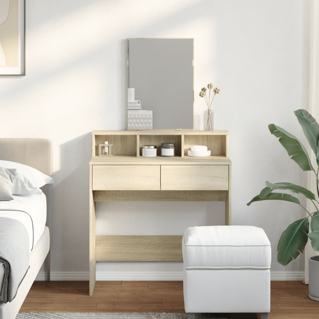 Sonoma Oak Dressing Table with Mirror, 80x41x144.5 cm