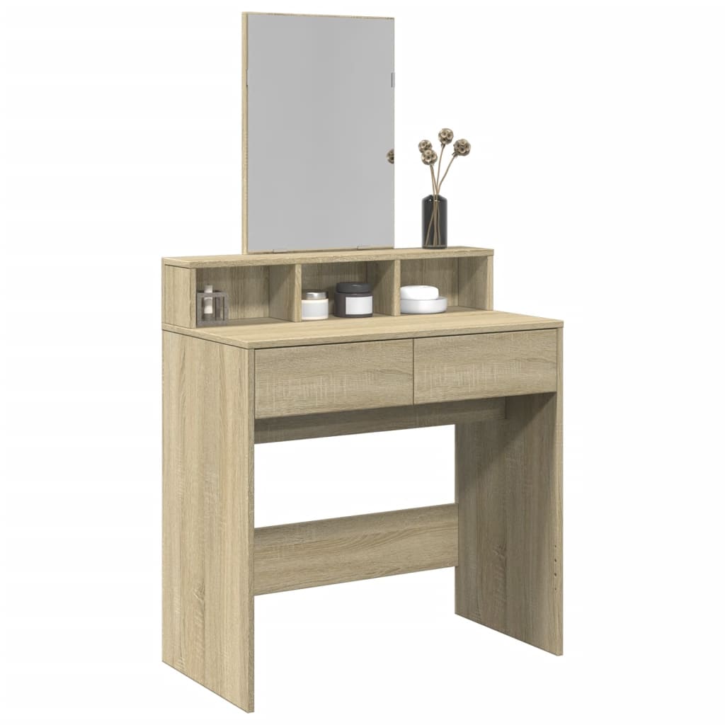 Sonoma Oak Dressing Table with Mirror, 80x41x144.5 cm