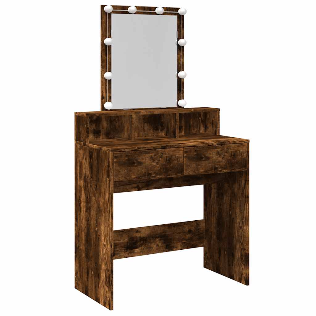 LED Dressing Table, Smoked Oak Finish, 80x41x144.5 cm